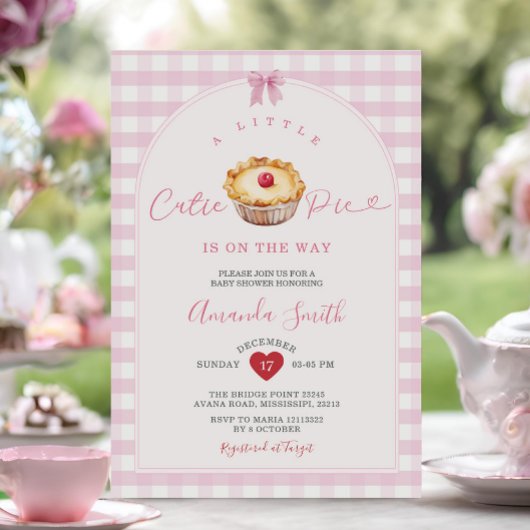 Invitation Red Heart Cutie Pie Pink En vichy Baby shower