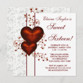 Invitation Red Heart Damask Sweet 16 Anniversaire (Devant / Derrière)