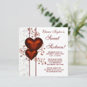 Invitation Red Heart Damask Sweet 16 Anniversaire (Debout devant)