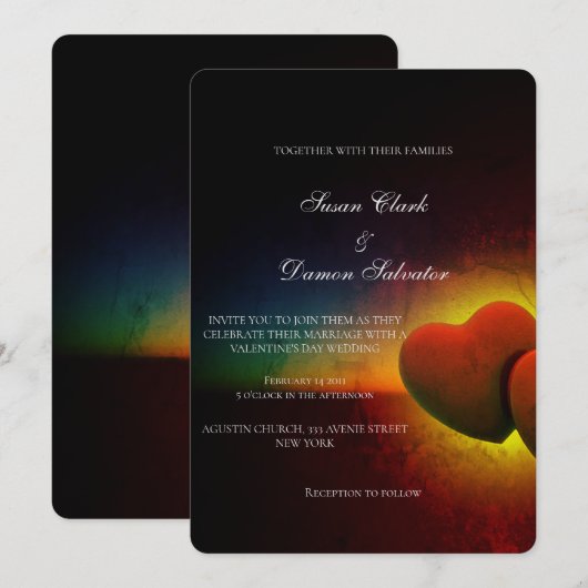 Invitation Red Heart Elegant Valentine's Wedding Day (Devant / Derrière)