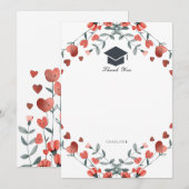 Invitation Red Heart Floral Photo Graduation Merci (Devant / Derrière)