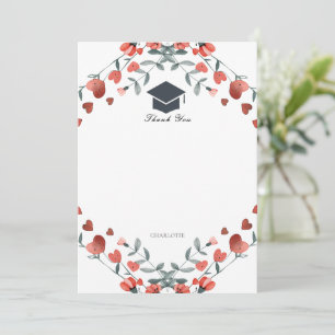 Invitation Red Heart Floral Photo Graduation Merci