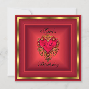 Invitation Red Heart Jewel Gold Elegant 21e fête d'anniversai