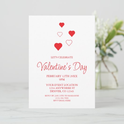 Invitation Red Heart Minimalist Saint Valentin (Debout devant)