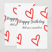 Invitation Red heart shaphappy anniversaire ajouter nom texte (Devant / Derrière)