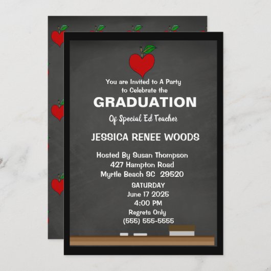 Invitation Red Heart Special Ed Enseignant Graduation Invitat (Devant / Derrière)