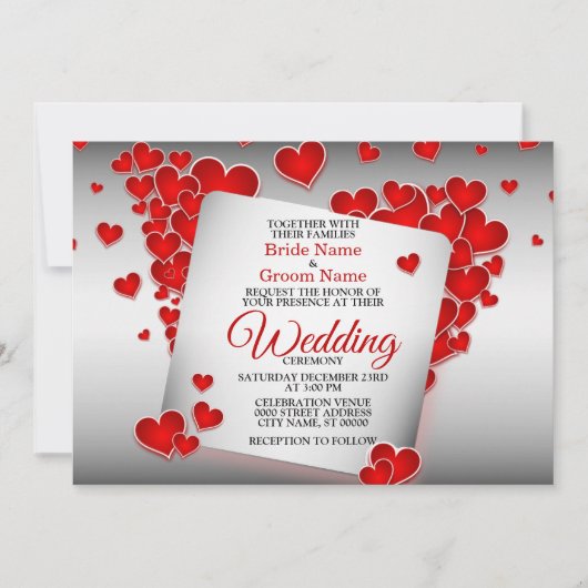 Invitation Red Hearts Beau Mariage (Devant)