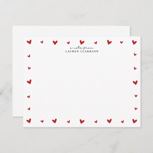 Invitation Red Hearts Border Valentines Note Card (Devant / Derrière)