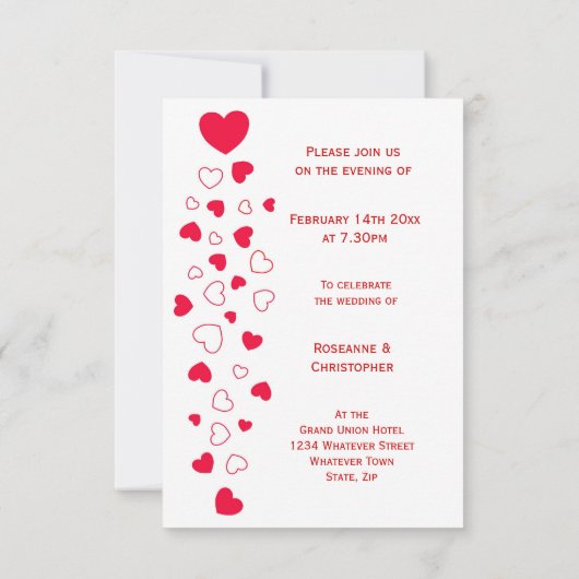 Invitation Red Hearts Design Valentines Day Mariage Réception (Dos)