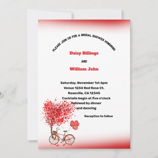 Invitation Red Hearts et Mariage de vélo (Devant)