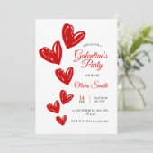 Invitation Red hearts galentines party invite , valentines  (Debout devant)