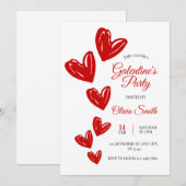 Invitation Red hearts galentines party invite , valentines  (Devant / Derrière)