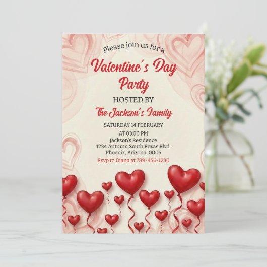Invitation Red Hearts Valentine's Day Party (Debout devant)