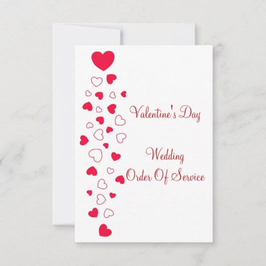 Invitation Red Hearts Valentines Jour Mariage Ordre du servic (Devant)