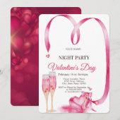 Invitation Red Hearts Verre Saint Valentin fête de nuit (Devant / Derrière)