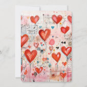 Invitation Red Hearts Whimsical Love Motif Anniversaire (Dos)