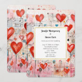 Invitation Red Hearts Whimsical Love Motif Mariage (Devant / Derrière)