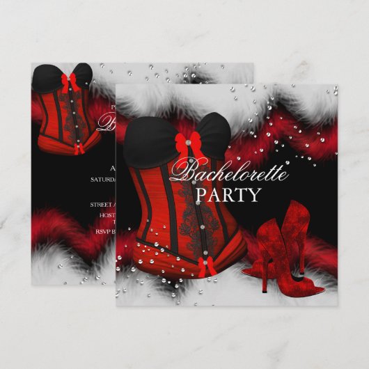 Invitation Red Heather dentelle Corset Bachelorette Party 3 (Devant / Derrière)