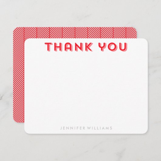 Invitation Red Herringbone Motif Merci Notes (Devant / Derrière)