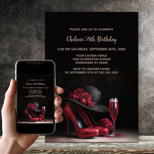 Invitation Red High Heel Shoes Birthday Party