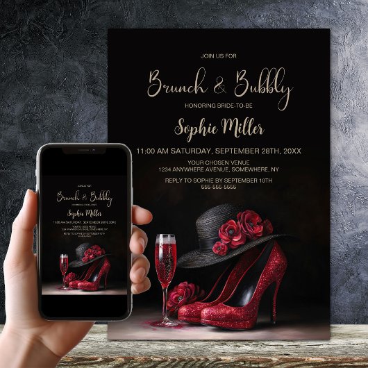 Invitation Red High Heel Shoes Brunch and Bubbly