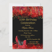 Invitation Red High Heels Gold Black parties scintillant fête (Devant)