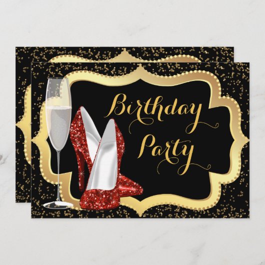 Invitation Red High talon Chaussure fête d'anniversaire (Devant / Derrière)