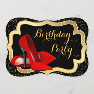 Invitation Red High talon Noir et or fête d'anniversaire