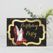 Invitation Red High talon Noir et or fête d'anniversaire (Debout devant)