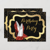 Invitation Red High talon Noir et or fête d'anniversaire (Devant / Derrière)