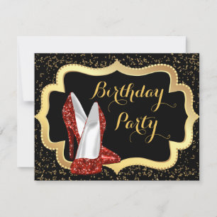 Invitation Red High talon Noir et or fête d'anniversaire