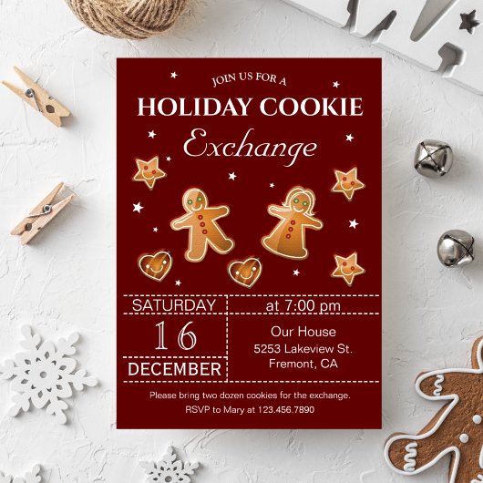 Invitation Red Holiday Christmas Cookie Exchange Party