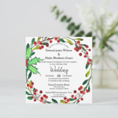 Invitation Red Holly Berries Green Wreath White Mariage (Debout devant)