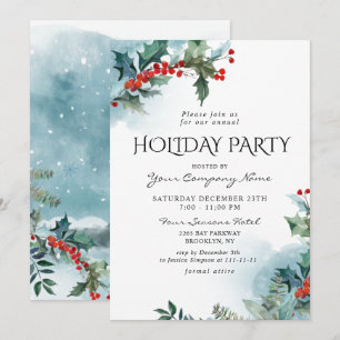 Invitation Red Holly Berry CORPORATE Fête de Noël