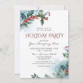 Invitation Red Holly Berry CORPORATE Fête de Noël (Devant)