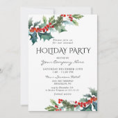 Invitation Red Holly Berry CORPORATE Fête de Noël (Devant)
