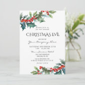 Invitation Red Holly Berry CORPORATE Noël EVE de Noël (Debout devant)