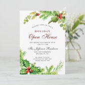 Invitation Red Holly Berry Maison ouverte de Noël (Debout devant)
