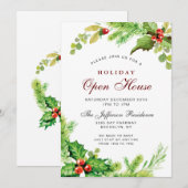 Invitation Red Holly Berry Maison ouverte de Noël (Devant / Derrière)
