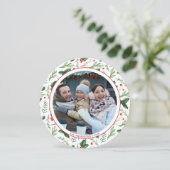 Invitation Red Holly Feuille Noël Famille de photos Vacances (Debout devant)