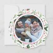 Invitation Red Holly Feuille Noël Famille de photos Vacances (Devant)