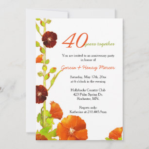Invitation Red Hollyhocks 40e anniversaire de Mariage blanc