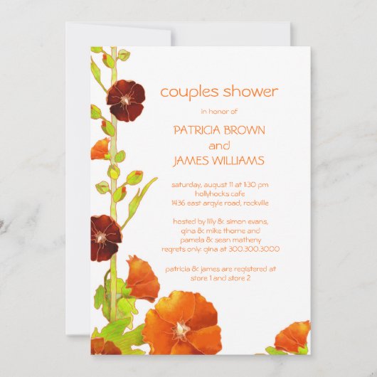 Invitation Red Hollyhocks Floral Mariage Couples Douche (Devant)
