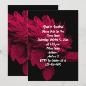 Invitation Red Hot Peony On Black Floral Party (Devant / Derrière)
