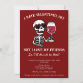 Invitation Red I Hate Valentine's Day Skeleton Boire du vin (Devant)
