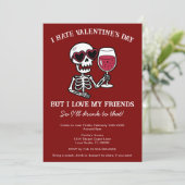 Invitation Red I Hate Valentine's Day Skeleton Boire du vin (Debout devant)