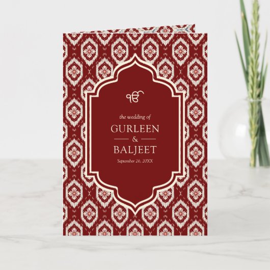 Invitation Red Ikat All in One Anand Karaj Sikh Mariage (Devant)
