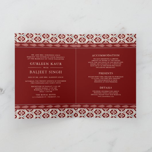 Invitation Red Ikat All in One Anand Karaj Sikh Mariage (Intérieur)