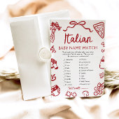 Invitation Red Italian Baby Name Match Baby shower Jeu