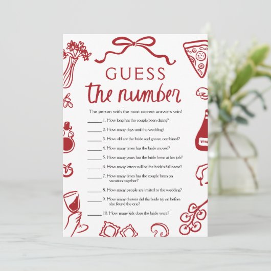 Invitation Red Italian Devinez le jeu de Fête des mariées num (Debout devant)